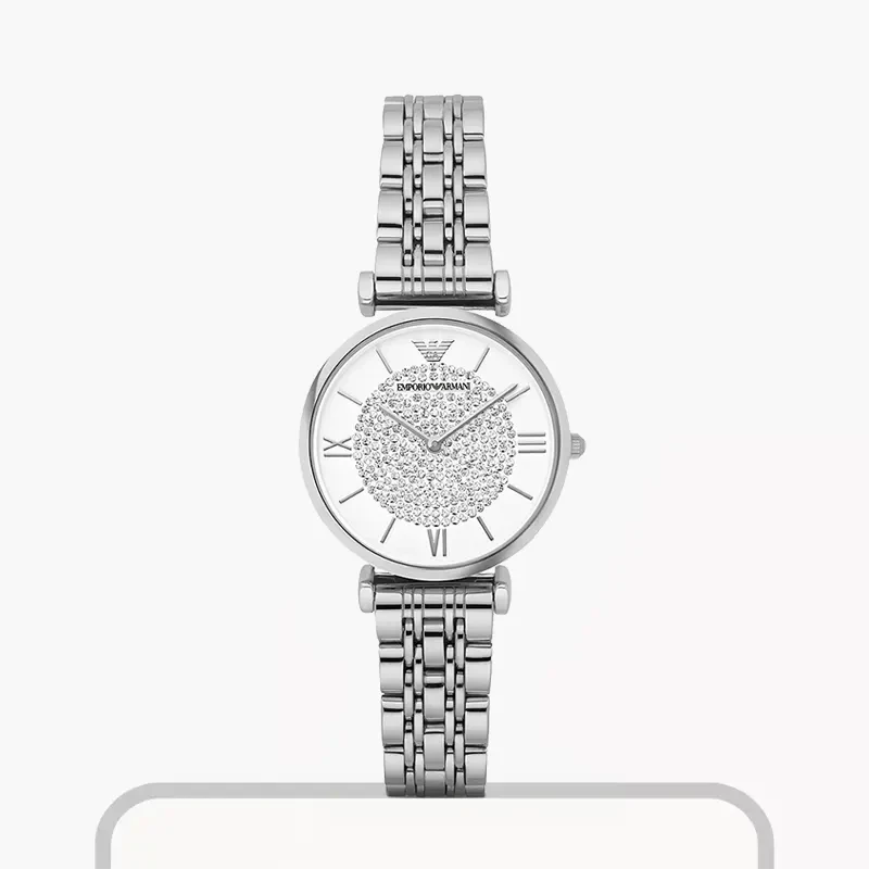 Emporio Armani Gianni T-Bar White Crystal Pave Dial Ladies Watch- AR1925